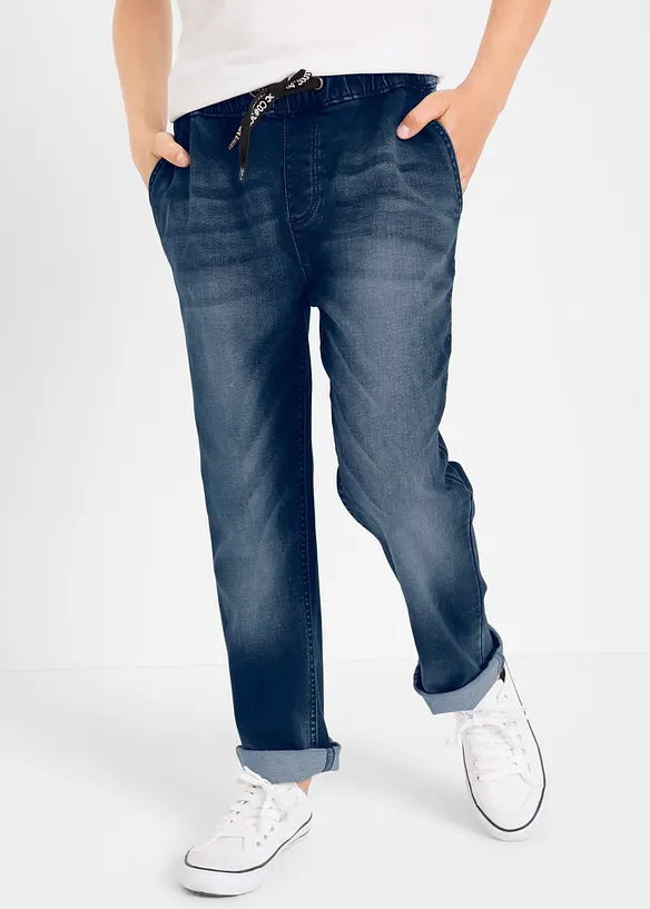 Regular Fit Schlupf-Sweat-Jeans, Straight in blau von vorne - bonprix