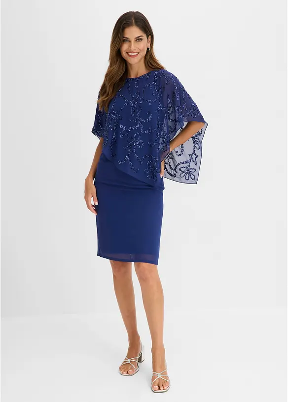 Cocktailkleid mit Paillettenstickerei in blau von vorne (Totalaufnahme) - bonprix