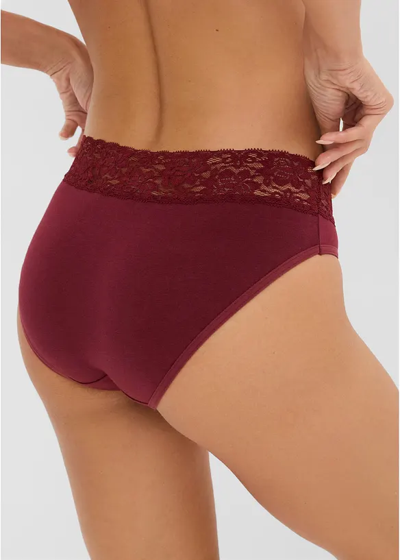 Slip mit weicher Baumwolle und Spitze (5er Pack) in rot von hinten - bonprix