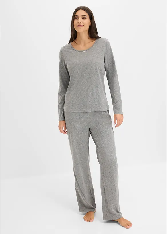 Pyjama aus reiner Baumwolle (2er Pack) in grau von vorne (Totalaufnahme) - bonprix