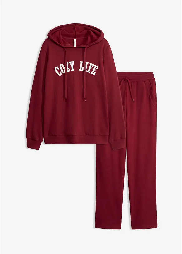 Loungewear Sweat Hausanzug in rot von vorne - bonprix