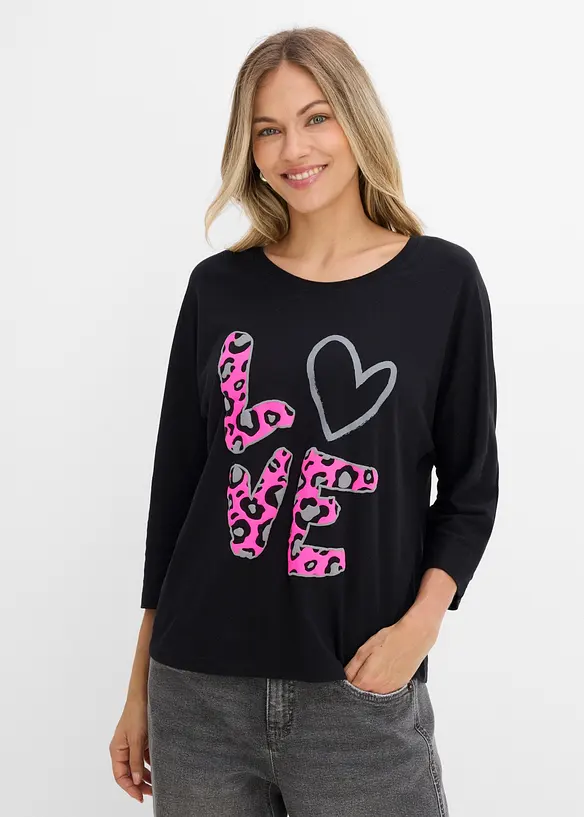Oversize-Shirt aus Baumwoll-Mix in schwarz von vorne (im Anschnitt) - bonprix