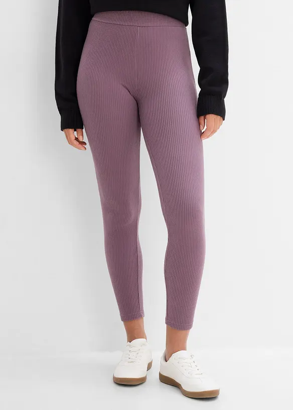 Warme gerippte Thermo-Leggings in lila von vorne - bonprix