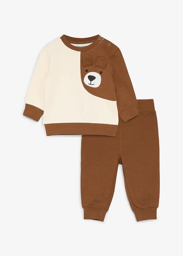 Süßes Set aus Hose und Sweatshirt aus reiner Bio-Baumwolle (2-tlg.Set) in braun von vorne - bonprix
