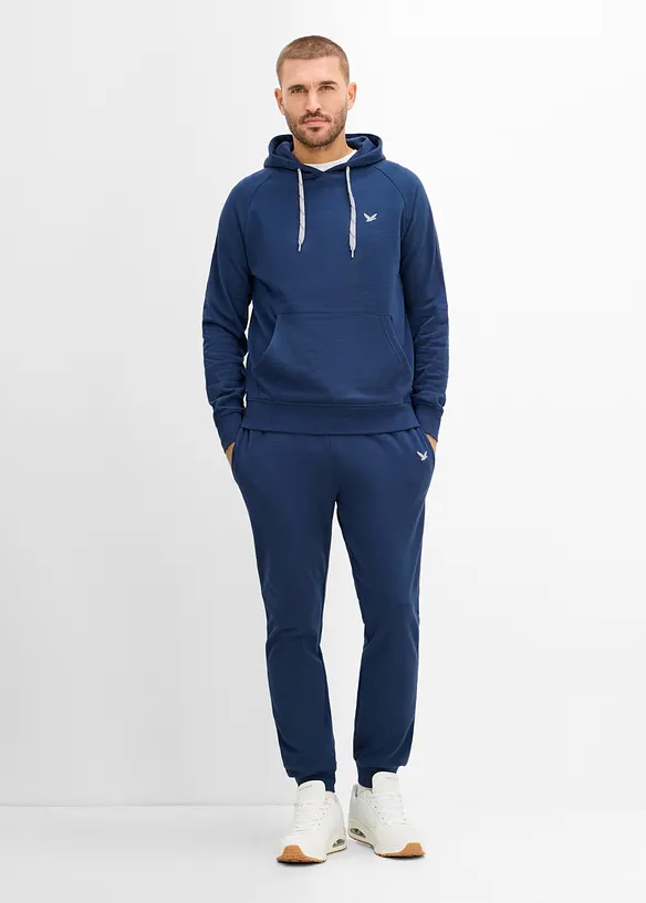 Jogginganzug (2-tlg. Set) aus reiner Baumwolle in blau von vorne (Totalaufnahme) - bonprix