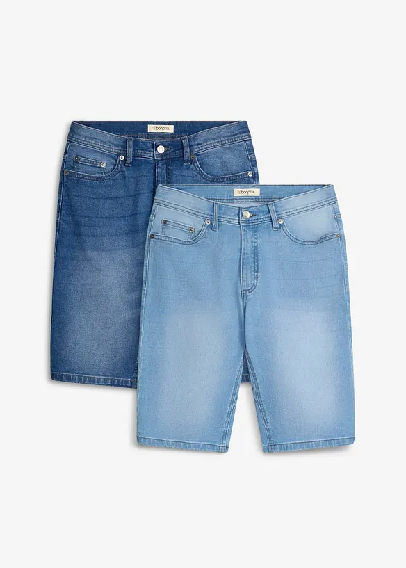 Stretch-Jeans-Bermuda (2er Pack) mit verstärktem Schritt, Regular Fit in blau von vorne - bonprix
