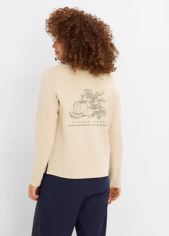 Langarmshirt aus schwerer Bio-Baumwolle in beige von vorne (im Anschnitt) - bonprix