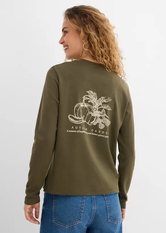Langarmshirt aus schwerer Bio-Baumwolle in grün von vorne (im Anschnitt) - bonprix Langarmshirt aus schwerer Bio-Baumwolle in grün von vorne (im Anschnitt) - bonprix