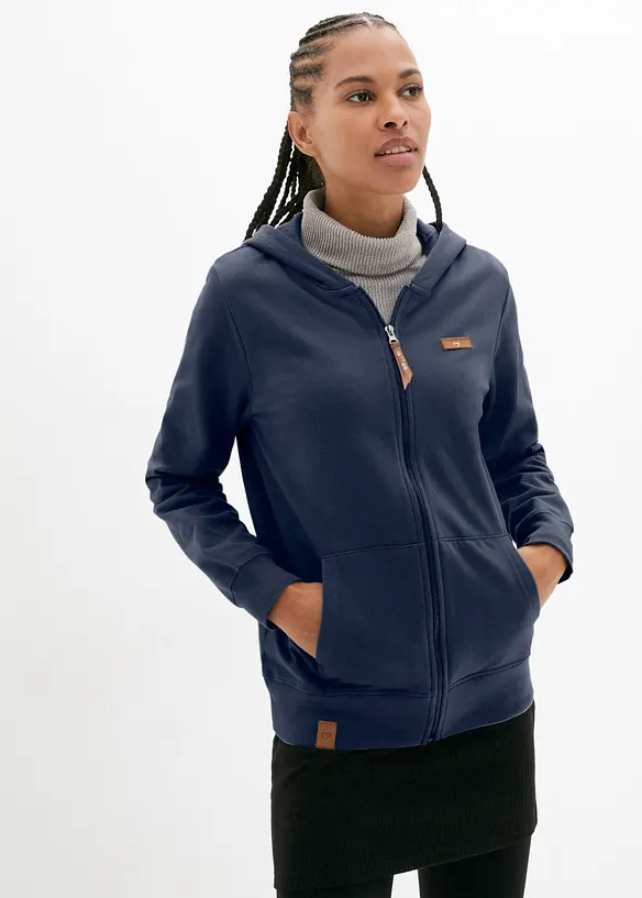 Kapuzen-Sweatjacke aus reiner Baumwolle in blau von vorne (im Anschnitt) - bonprix Kapuzen-Sweatjacke aus reiner Baumwolle in blau von vorne (im Anschnitt) - bonprix