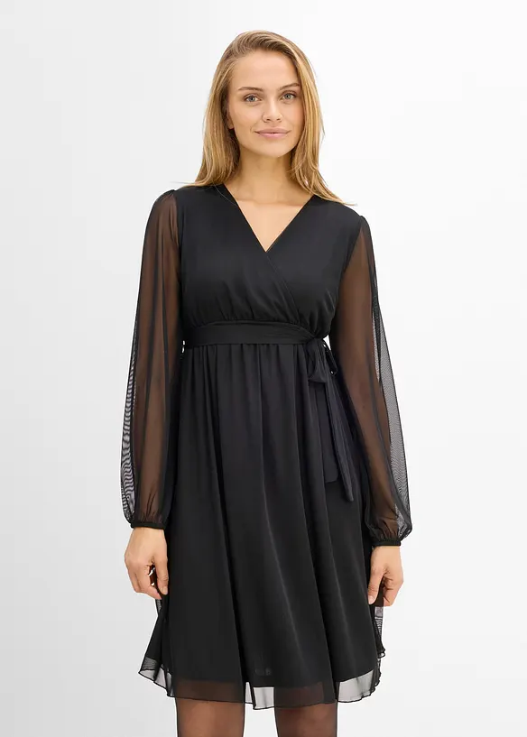 Umstands- und Stillkleid mit transparenten Ärmeln in schwarz von vorne (Totalaufnahme) - bonprix Umstands- und Stillkleid mit transparenten Ärmeln in schwarz von vorne (Totalaufnahme) - bonprix
