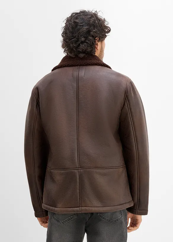 Lederimitat-Jacke mit Teddyfutter in braun von hinten (im Anschnitt) - bonprix