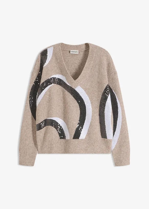 Pullover mit Pailletten-Applikation in braun von vorne - bonprix