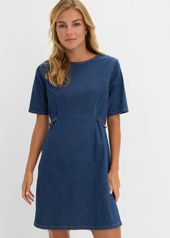Jeanskleid aus Baumwolle mit Stretch in blau von vorne (Totalaufnahme) - bonprix Jeanskleid aus Baumwolle mit Stretch in blau von vorne (Totalaufnahme) - bonprix