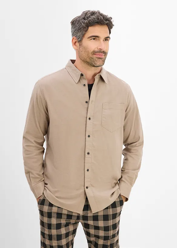 Flanellhemd aus Baumwolle in Regular-Fit in braun von vorne (im Anschnitt) - bonprix