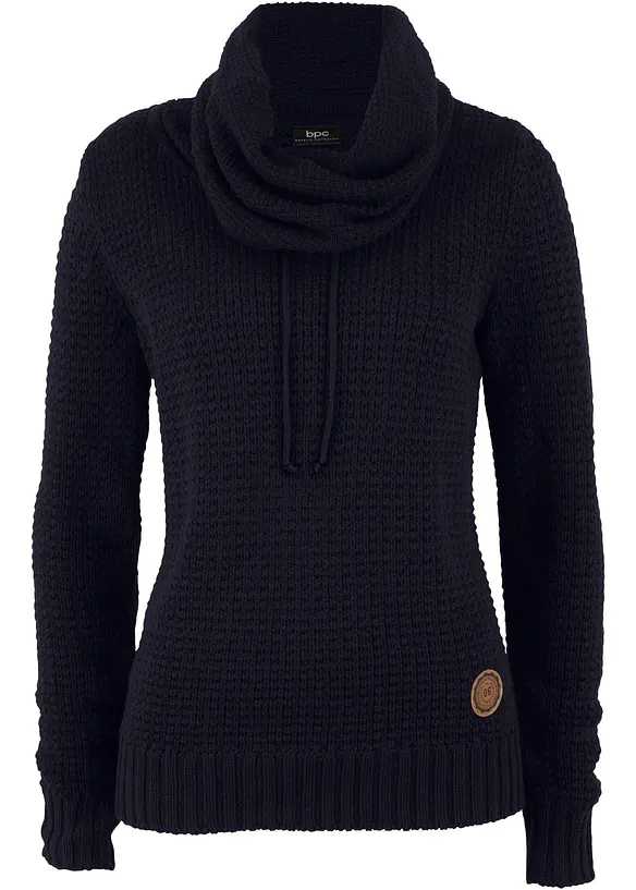 Grobstrick-Pullover aus Baumwoll-Mix in blau von vorne - bonprix
