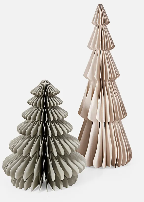 Deko-Objekte Papierbäume (2-tlg. Set) in grün von vorne - bonprix