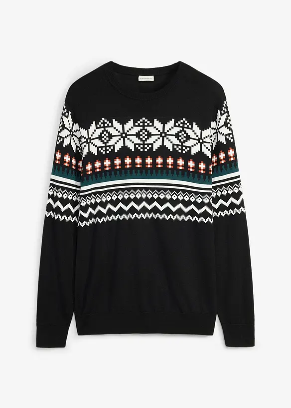 Norweger-Pullover in Regular Fit in schwarz von vorne - bonprix
