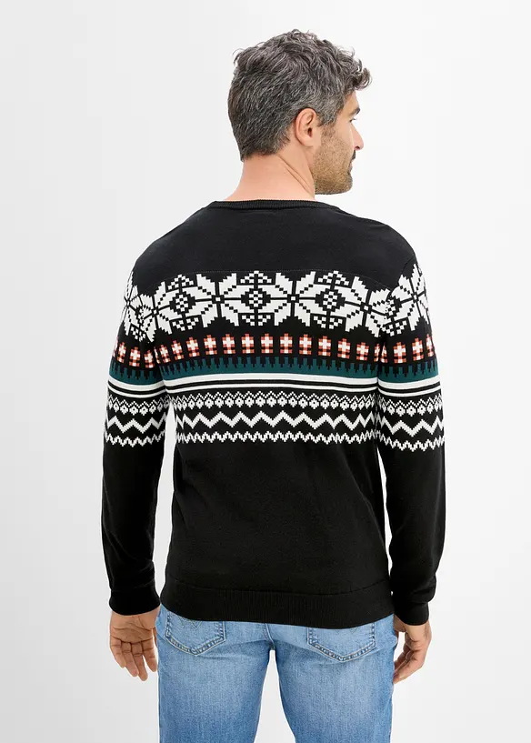 Norweger-Pullover in Regular Fit in schwarz von hinten (im Anschnitt) - bonprix
