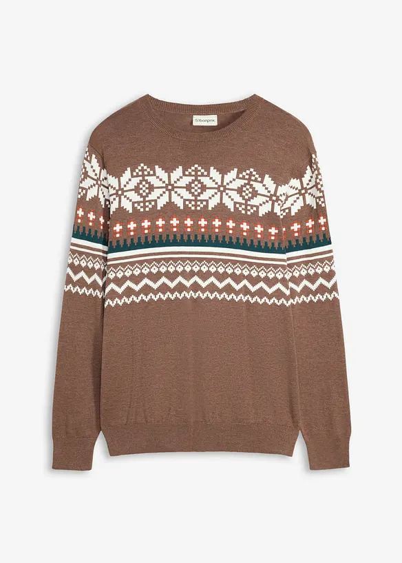Norweger-Pullover in Regular Fit in braun von vorne - bonprix