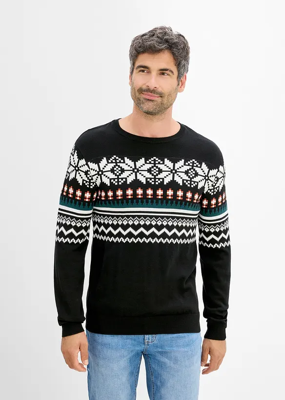 Norweger-Pullover in Regular Fit in schwarz von vorne (im Anschnitt) - bonprix