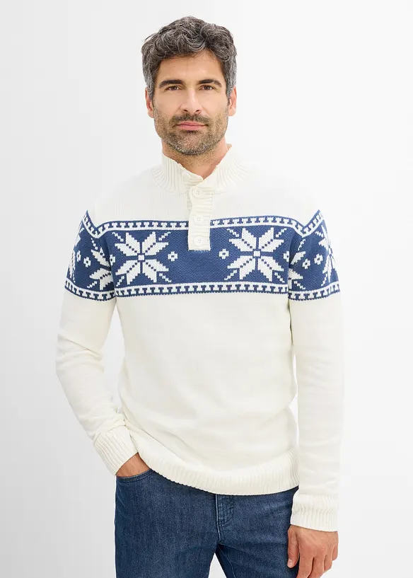 Norweger-Pullover in Regular-Fit in weiß von vorne (im Anschnitt) - bonprix