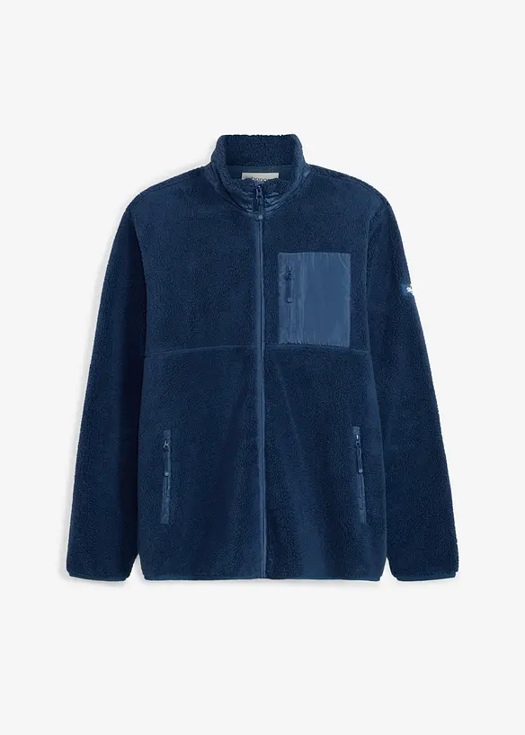 Teddy-Fleece-Jacke in blau von vorne - bonprix