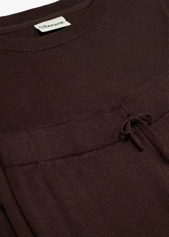 Feinstrickpullover und Strickhose aus softem Viskose Mix (2-tlg.Set) in braun - bonprix