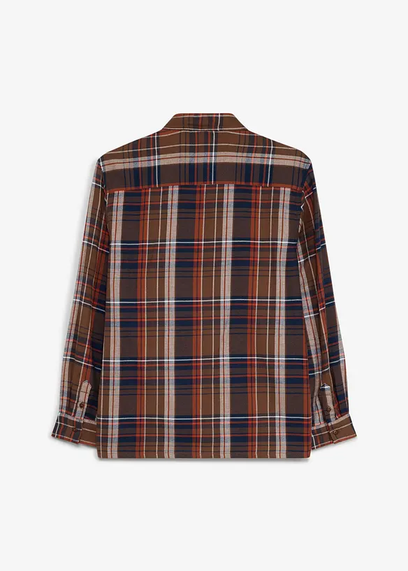 Karo-Flanellhemd in Oversize mit Brusttasche in braun von hinten - bonprix