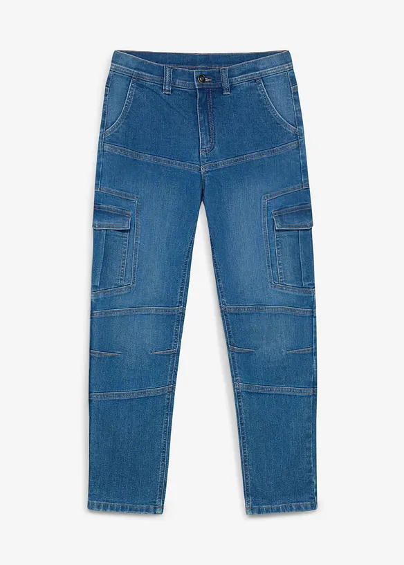 Thermo Regular-Fit-Cargojeans mit Jerseyfutter in blau von vorne - bonprix