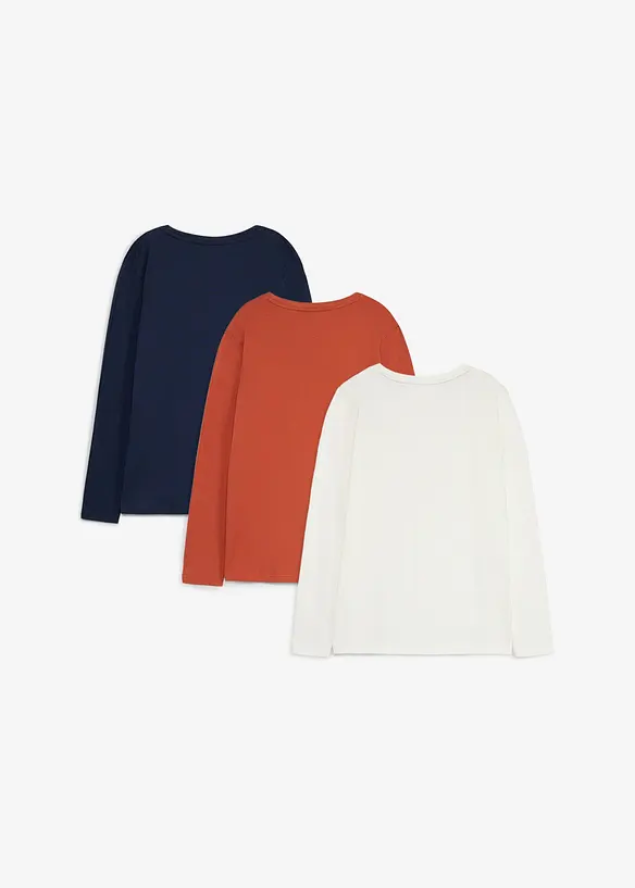 Langarmshirt mit Bio Baumwolle (3er-Pack) in blau von hinten - bonprix