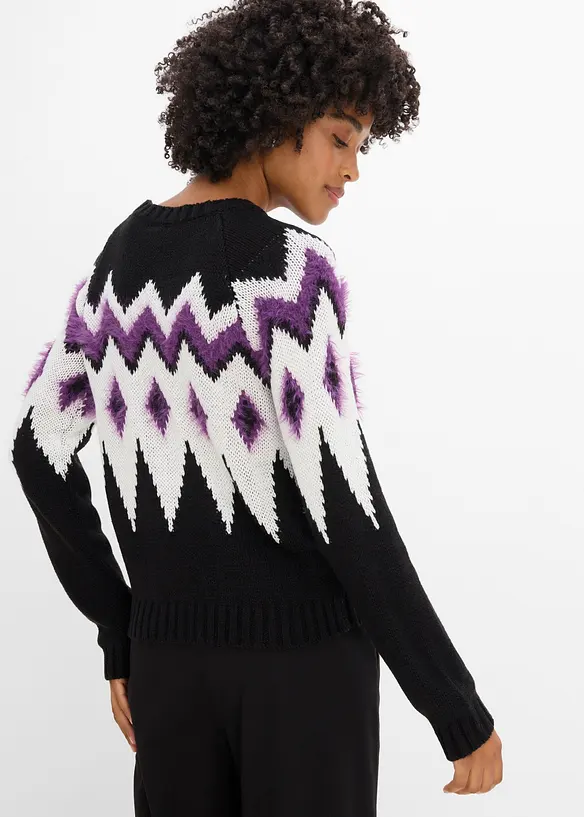 Fair-Isle-Grobstrick-Pullover in schwarz von hinten (im Anschnitt) - bonprix Fair-Isle-Grobstrick-Pullover in schwarz von hinten (im Anschnitt) - bonprix
