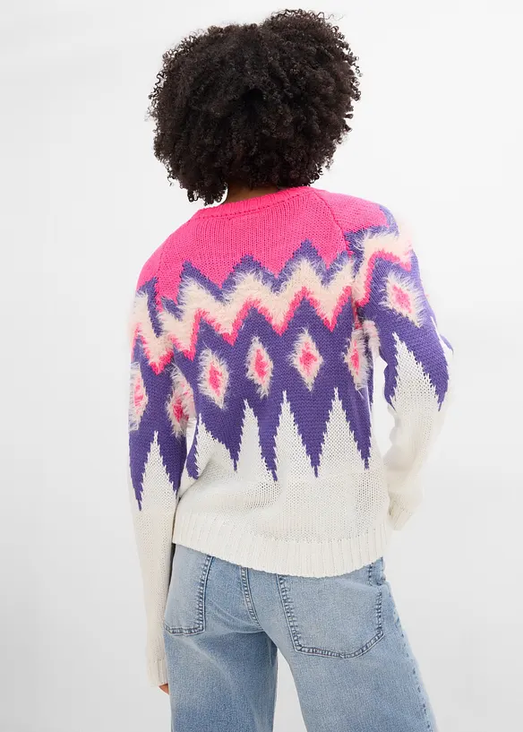 Fair-Isle-Grobstrick-Pullover in weiß von hinten (im Anschnitt) - bonprix Fair-Isle-Grobstrick-Pullover in weiß von hinten (im Anschnitt) - bonprix