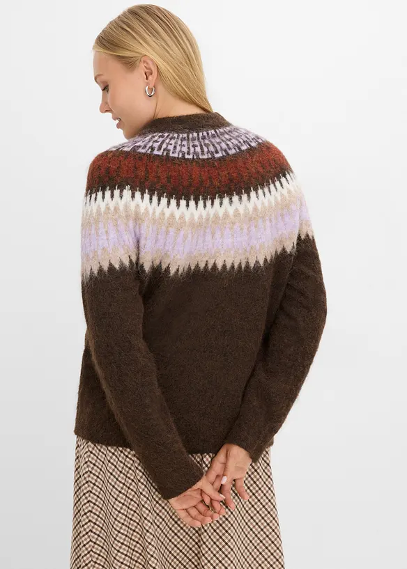 Norweger-Pullover mit Rundhals-Ausschnitt in braun von hinten (im Anschnitt) - bonprix