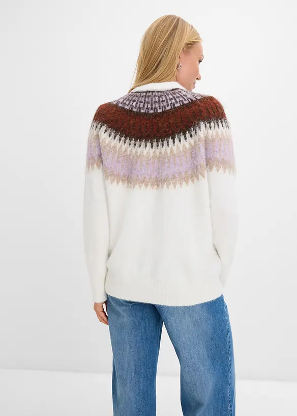 Norweger-Pullover mit Rundhals-Ausschnitt in weiß von hinten (im Anschnitt) - bonprix