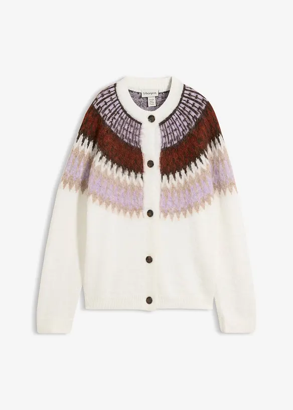 Norweger-Strickjacke in weiß von vorne - bonprix