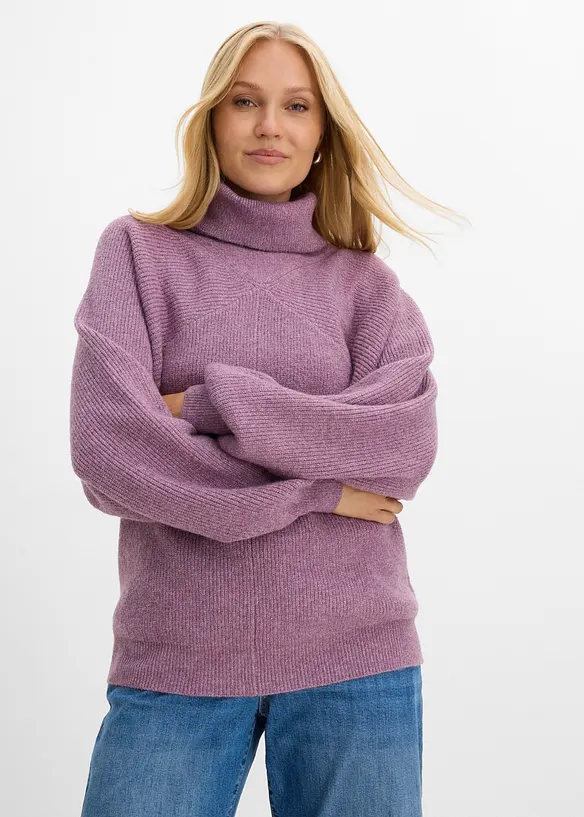 Rollkragenpullover mit Pufferärmeln in lila von vorne (im Anschnitt) - bonprix