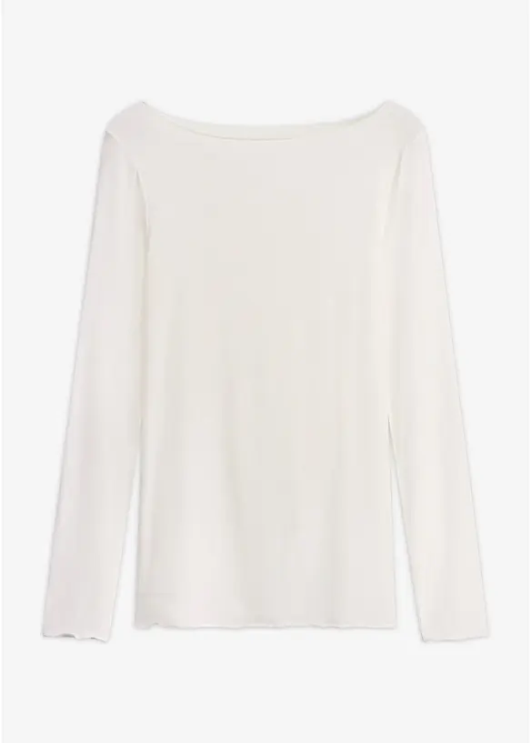Ultralight Langarmshirt mit U-Boot-Ausschnitt aus Kaschmir-Mix in weiß von vorne - bonprix