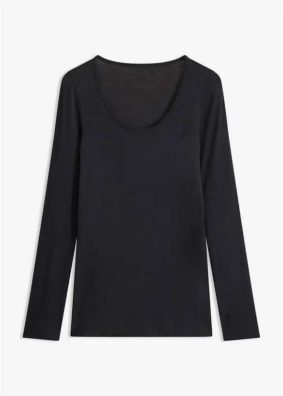 Ultralight Langarmshirt mit Rundhals-Ausschnitt aus Kaschmir-Mix in schwarz von vorne - bonprix