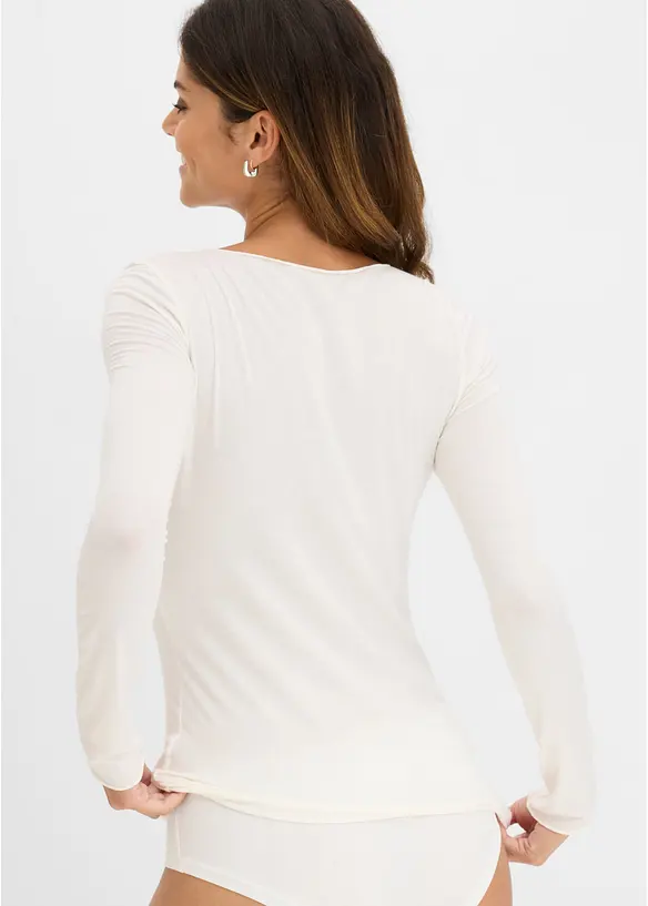 Ultralight Langarmshirt mit V-Ausschnitt und Spitze aus Kaschmir-Mix in weiß von hinten (im Anschnitt) - bonprix