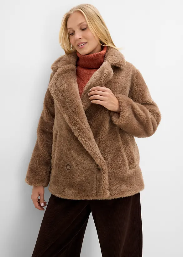 Oversize Teddy-Jacke in braun von vorne (im Anschnitt) - bonprix