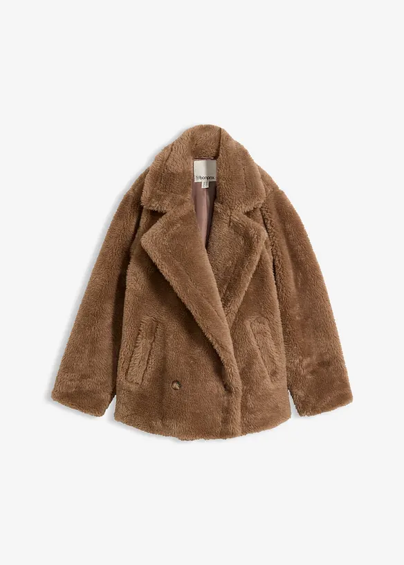 Oversize Teddy-Jacke in braun von vorne - bonprix