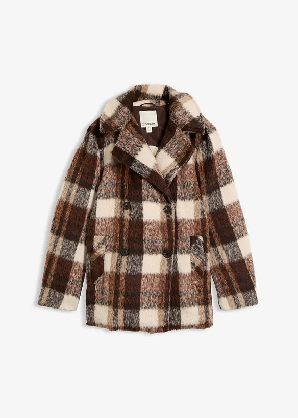 Wattierter Wollimitat-Wintermantel in braun von vorne - bonprix