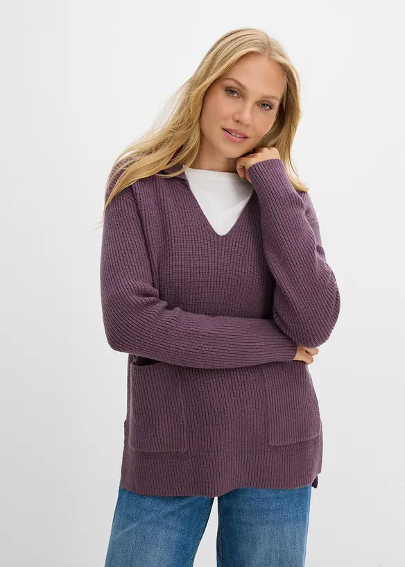 Oversize-Pullover in lila von vorne (im Anschnitt) - bonprix
