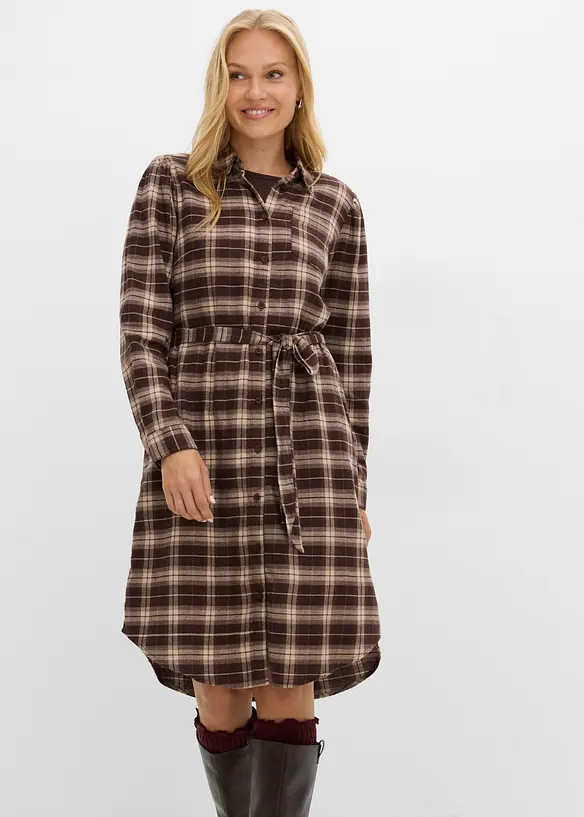 Hemdblusenkleid aus reiner Bio-Baumwolle in braun von vorne (Totalaufnahme) - bonprix Hemdblusenkleid aus reiner Bio-Baumwolle in braun von vorne (Totalaufnahme) - bonprix