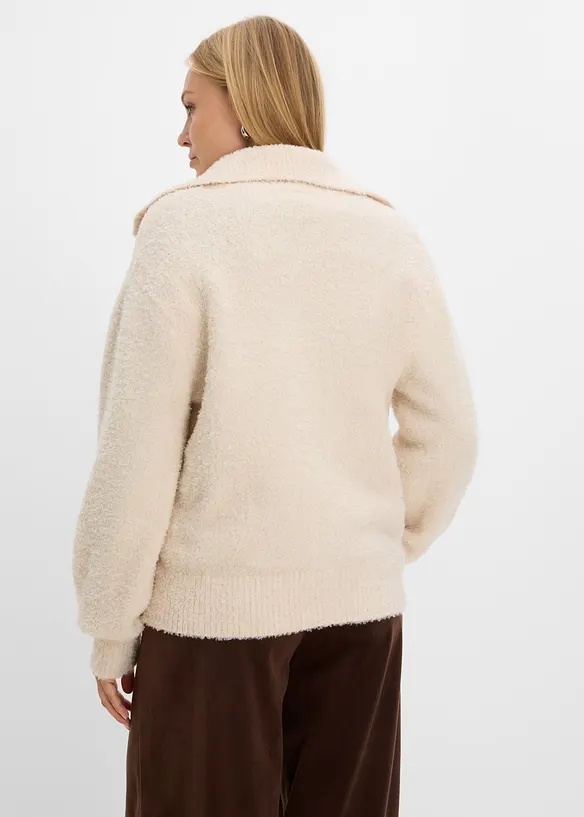 Bouclé-Strickjacke in beige von hinten (im Anschnitt) - bonprix