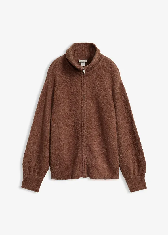 Bouclé-Strickjacke in braun von vorne - bonprix