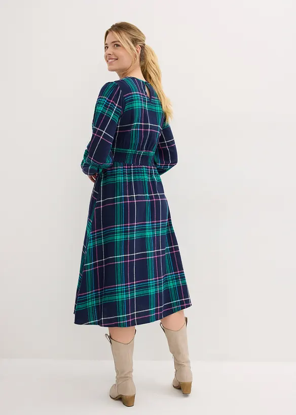 Flanellkleid aus reiner Baumwolle in blau von hinten (Totalaufnahme) - bonprix
