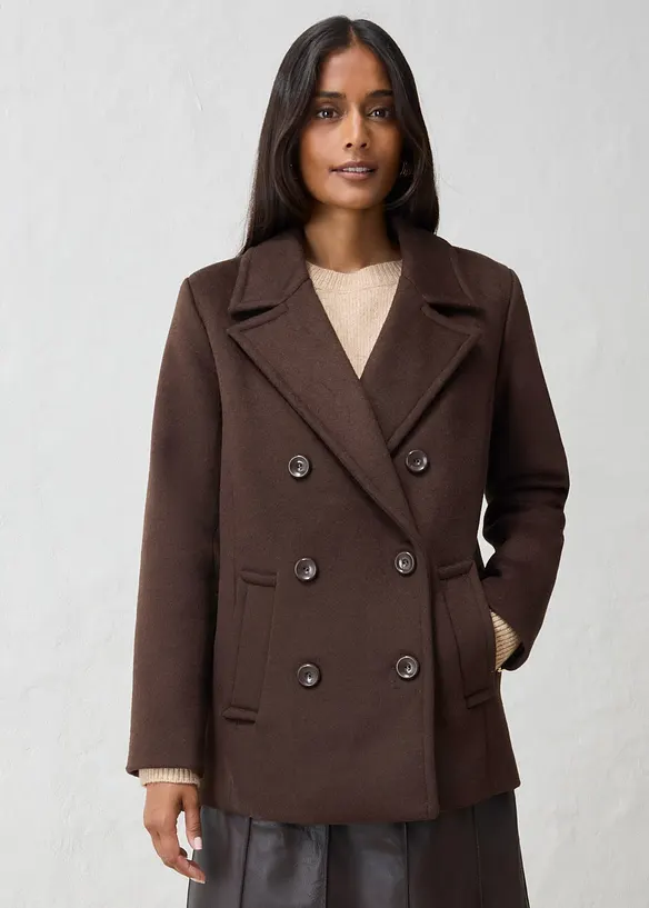 Cabanjacke aus Wolle in braun von vorne (im Anschnitt) - bonprix
