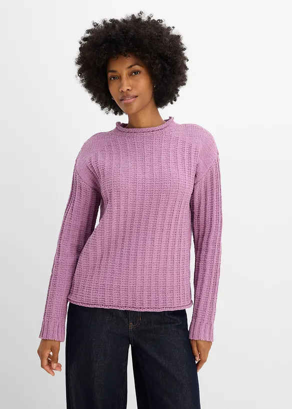 Grobstrick-Pullover in lila von vorne (im Anschnitt) - bonprix