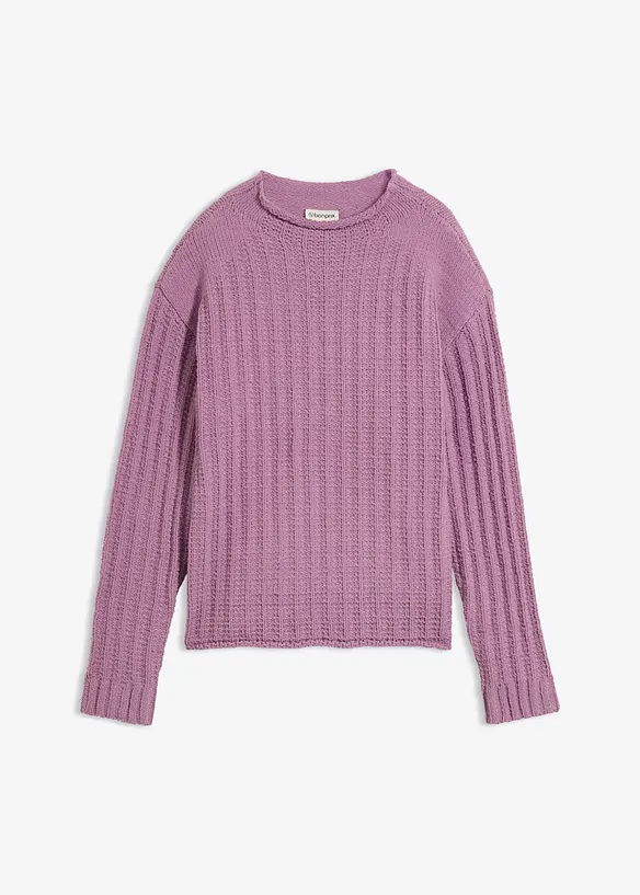 Grobstrick-Pullover in lila von vorne - bonprix